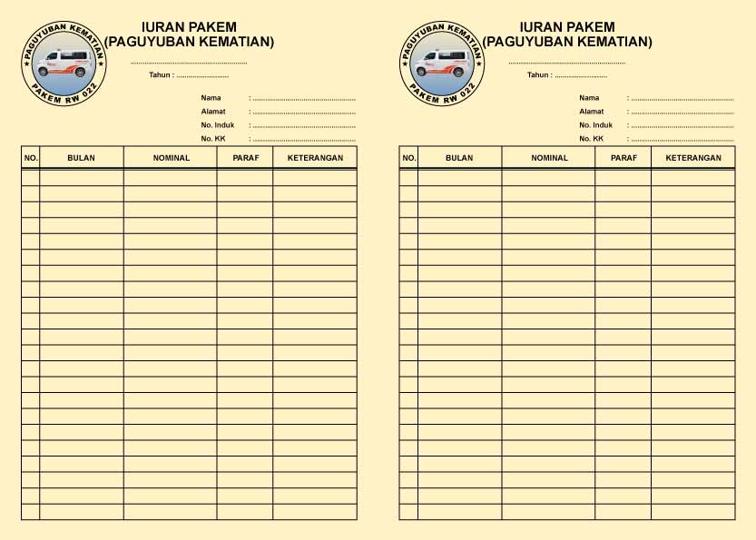 Kartu iuran dengan bahan kertas BC