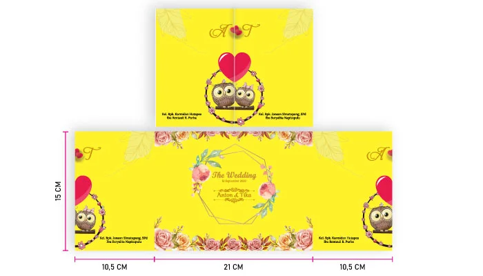 ukuran undangan pernikahan model triple board