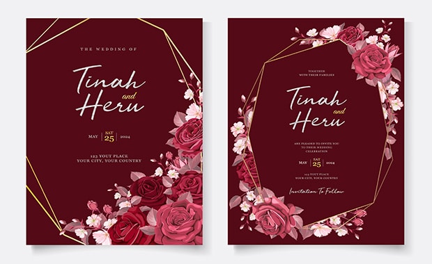 bingkai undangan pernikahan-maroon-floral-frame
